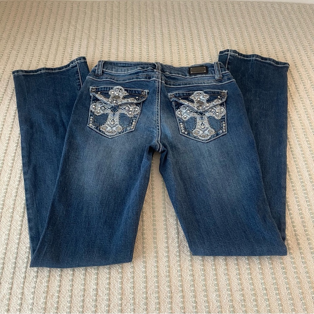 Wired Heart - Embellished Boot Cut Blue Jeans - Western - Size: 27